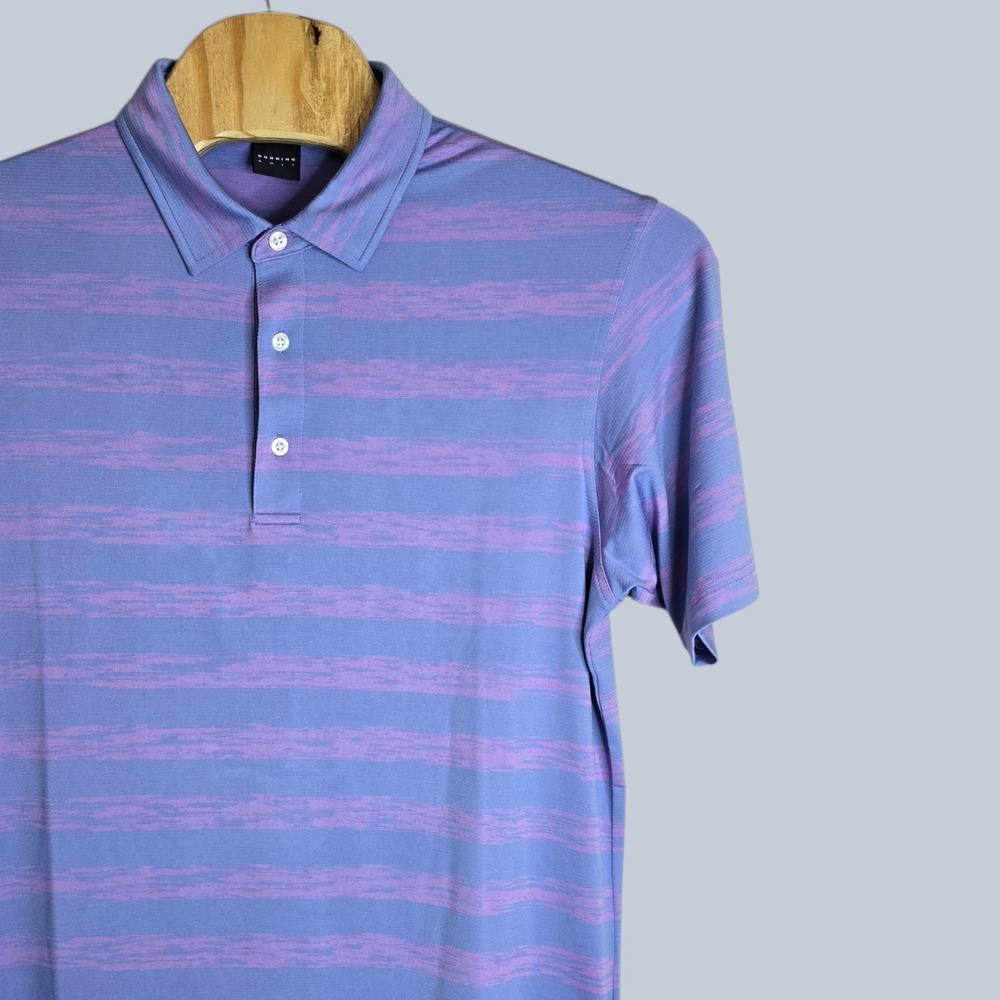 Dunning Golf Mens Purple Blue Striped Performance Polo Shirt Size XL